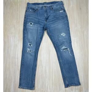 Old Navy Skinny Built In Flex Distressed Patch Medium Denim Jeans Men's 38X32